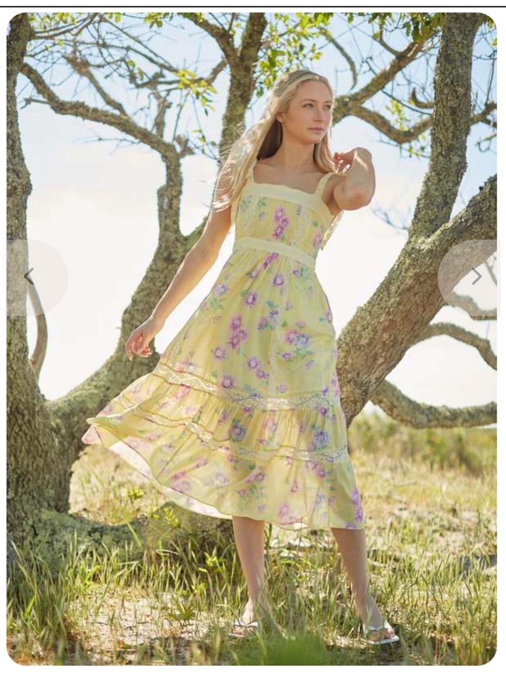 LoveShackFancy Ayala Lace Midi Dress Floral Yellow Size XXL or 14 Fairy Preppy